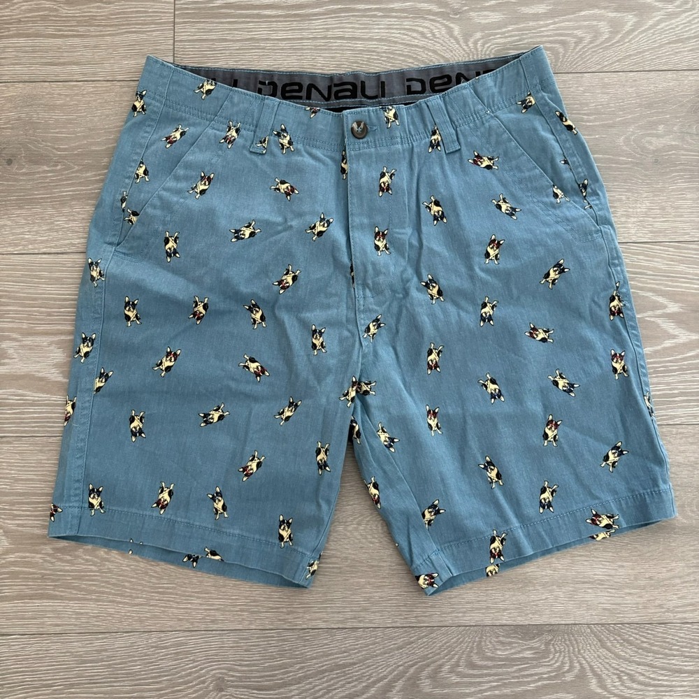 Denali Mens Blue Stretch All Over French Bulldogs Print Chino Shorts Size 34